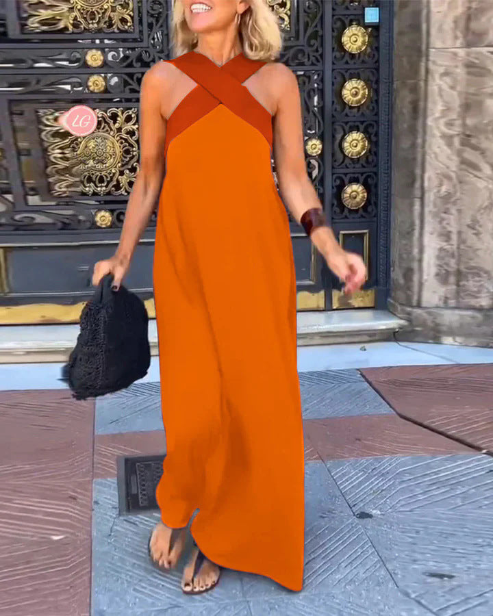 Cross-Strap Halter Maxi Dress