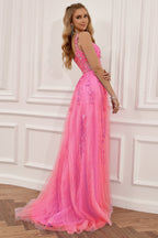Tulle Prom Dress with Floral Appliqués