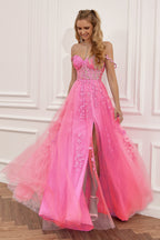 Tulle Prom Dress with Floral Appliqués