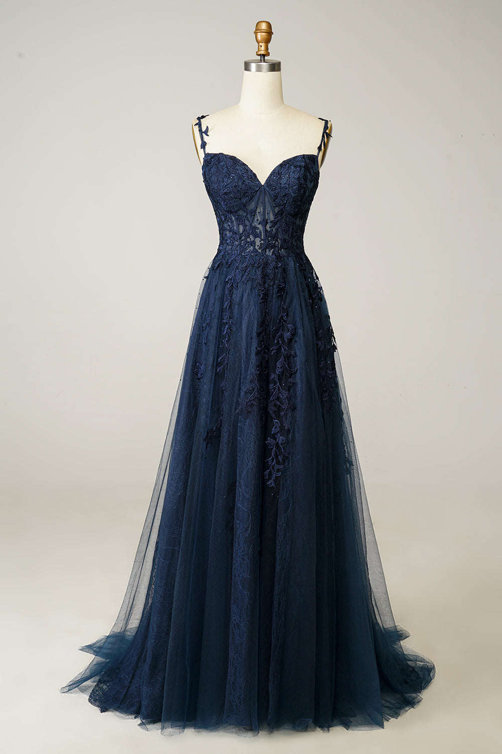 Tulle Prom Dress with Floral Appliqués