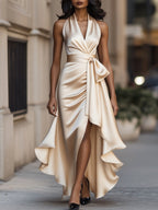 Satin Halter Gown with Ruffle Skirt