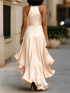 Satin Halter Gown with Ruffle Skirt