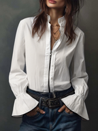 Zip-Front Blouse with Flounce Cuffs