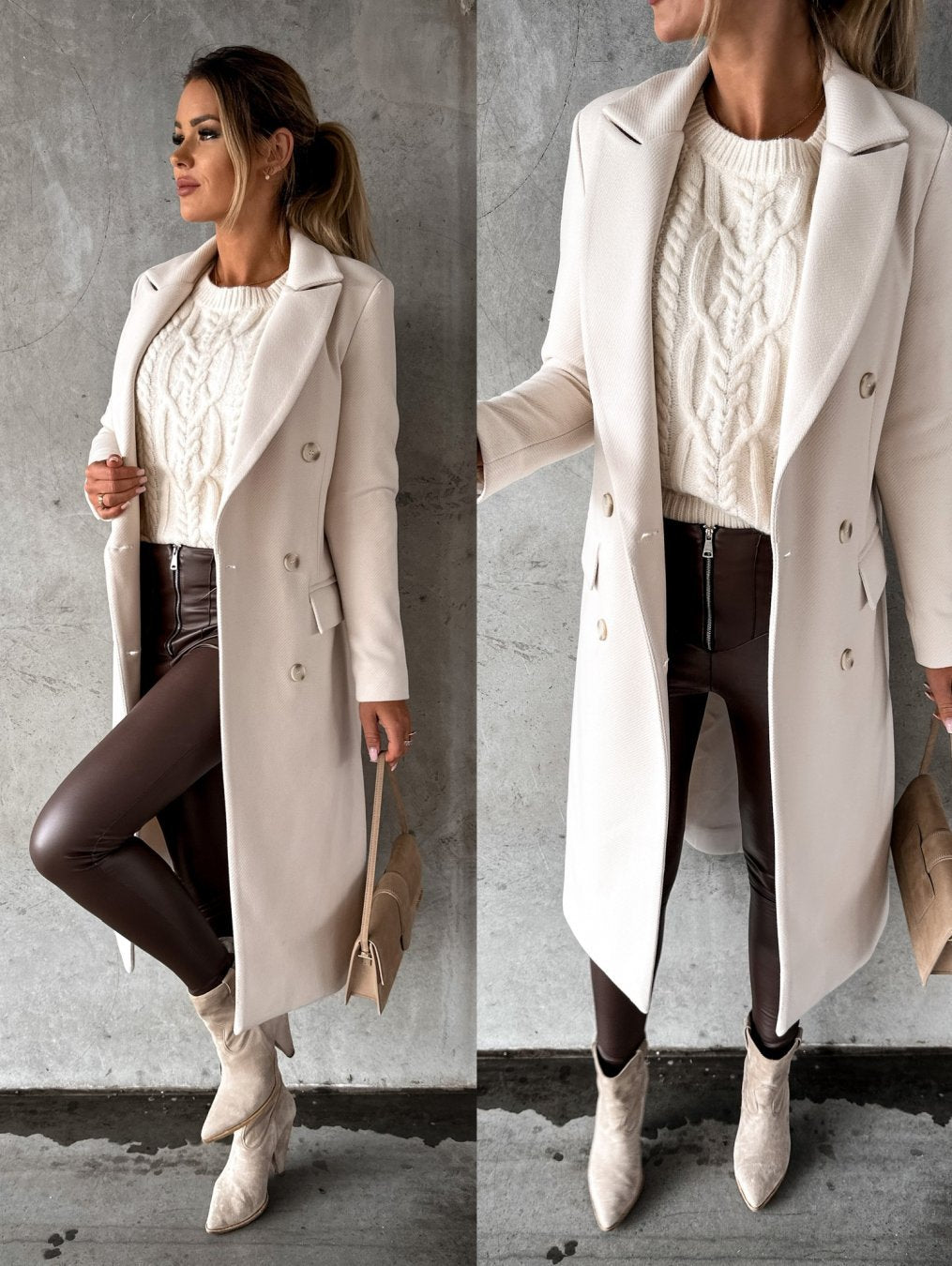 Women's Double-Breasted Cashmere Blend Longline Coat