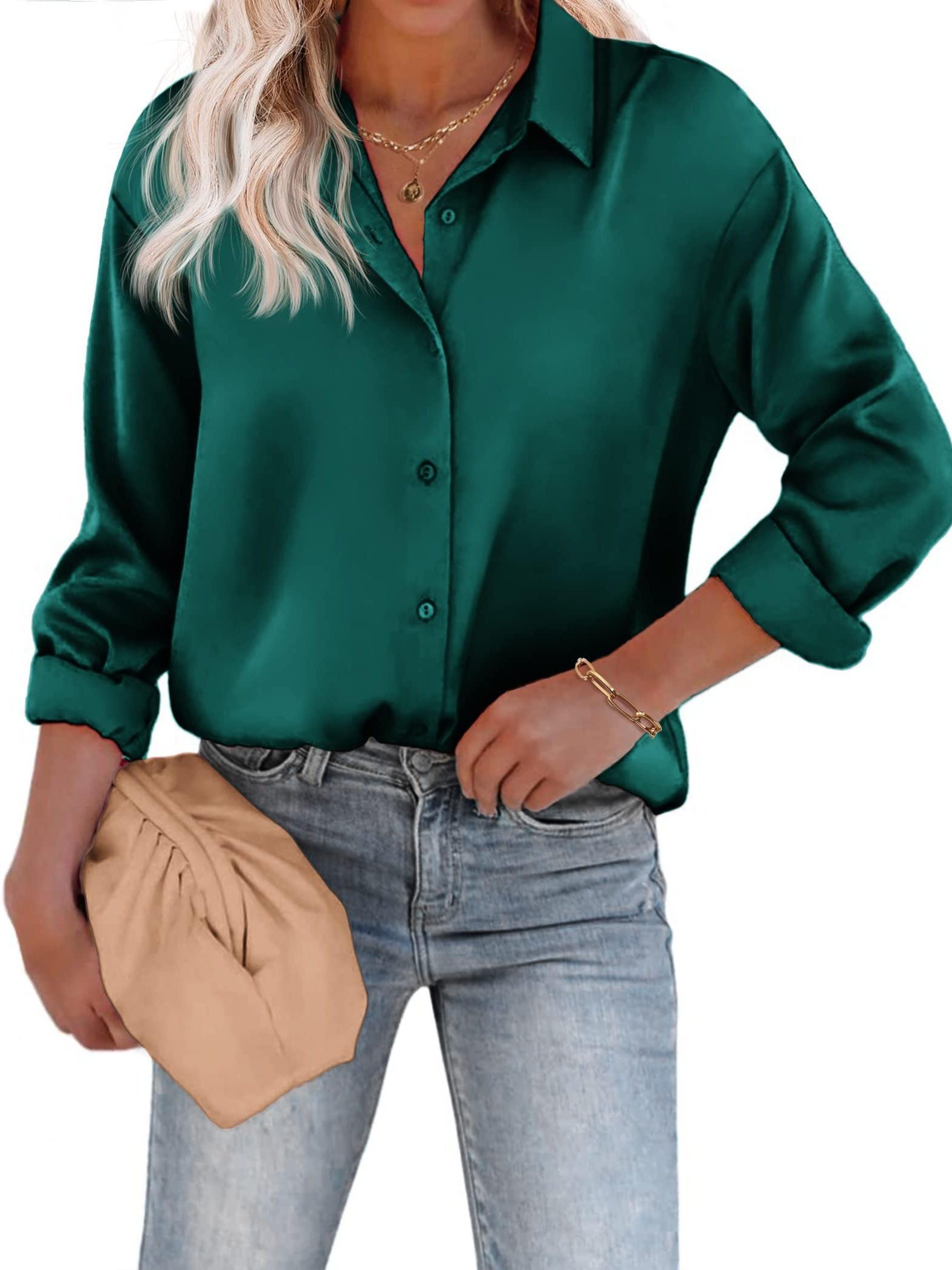 Long Sleeve Satin Button-Up Shirt