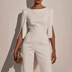 Wide-Leg Jumpsuit with Pearls