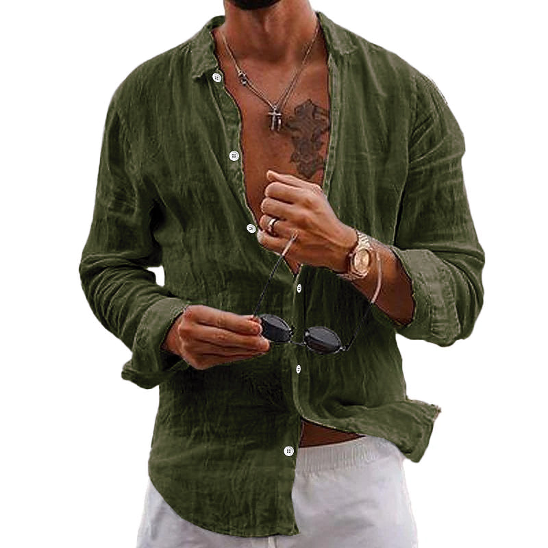 Relaxed Fit Linen Blend Solid Button Shirt