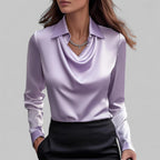 Long Sleeve Draped Satin Blouse