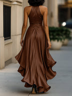 Satin Halter Gown with Ruffle Skirt
