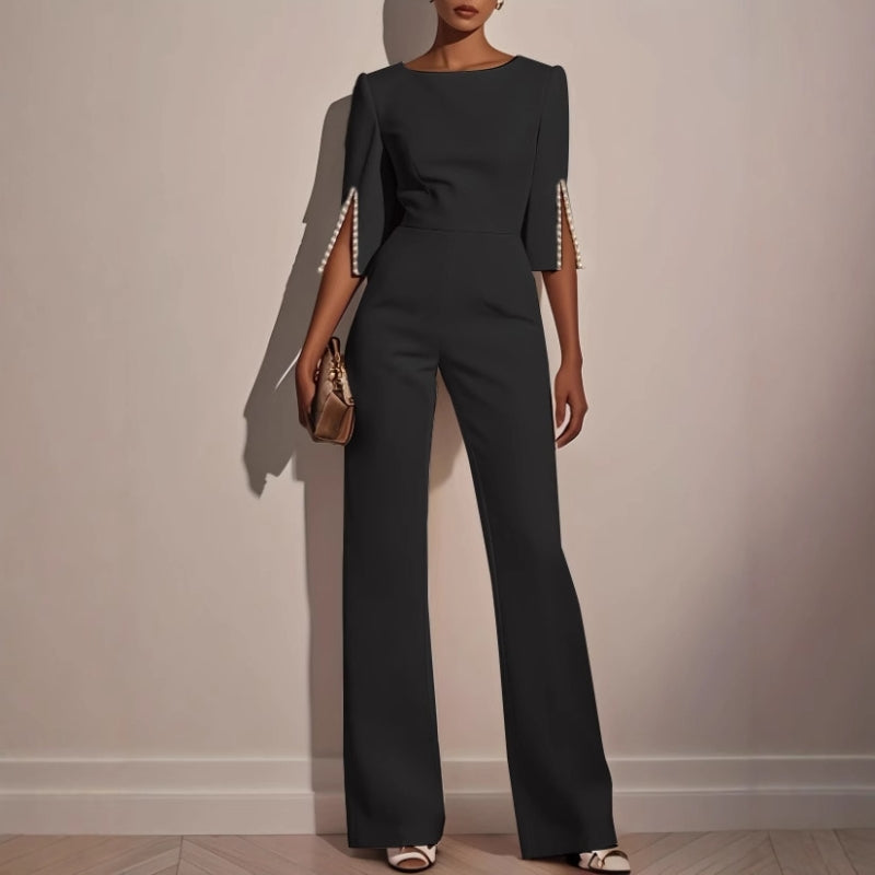 Wide-Leg Jumpsuit with Pearls