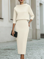 Boat Neck Top High-Waist Midi Skirt Set