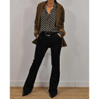 Women's V-Neck Printed Blouse Long Sleeve