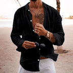 Relaxed Fit Linen Blend Solid Button Shirt