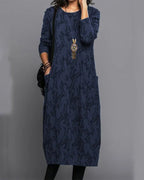 Long Sleeve Printed Pocket Dress