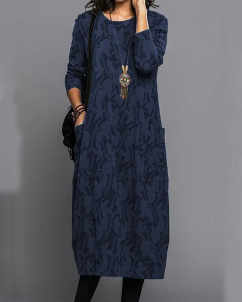 Long Sleeve Printed Pocket Dress