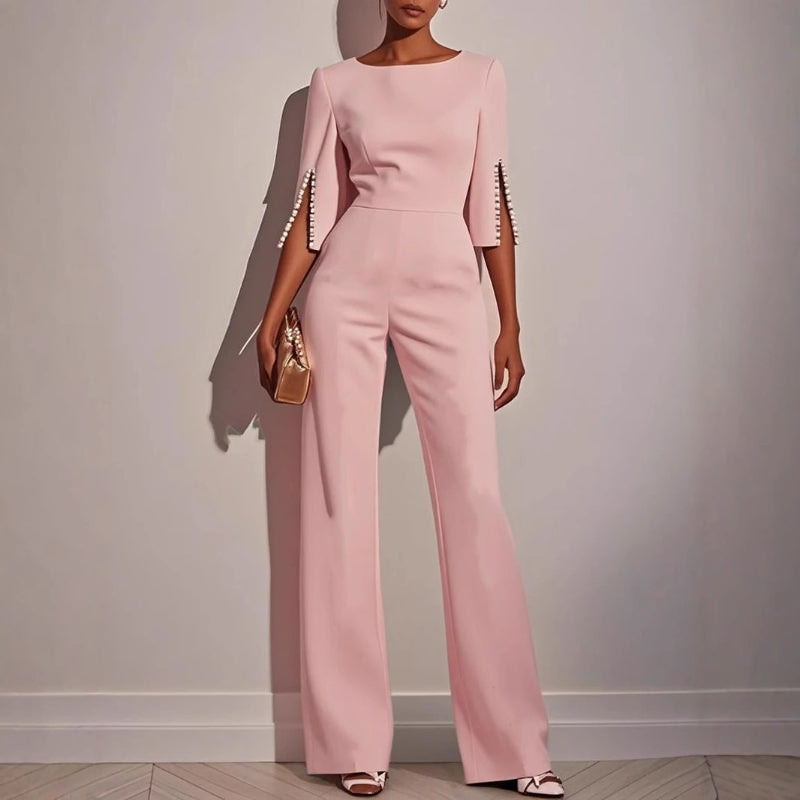 Wide-Leg Jumpsuit with Pearls