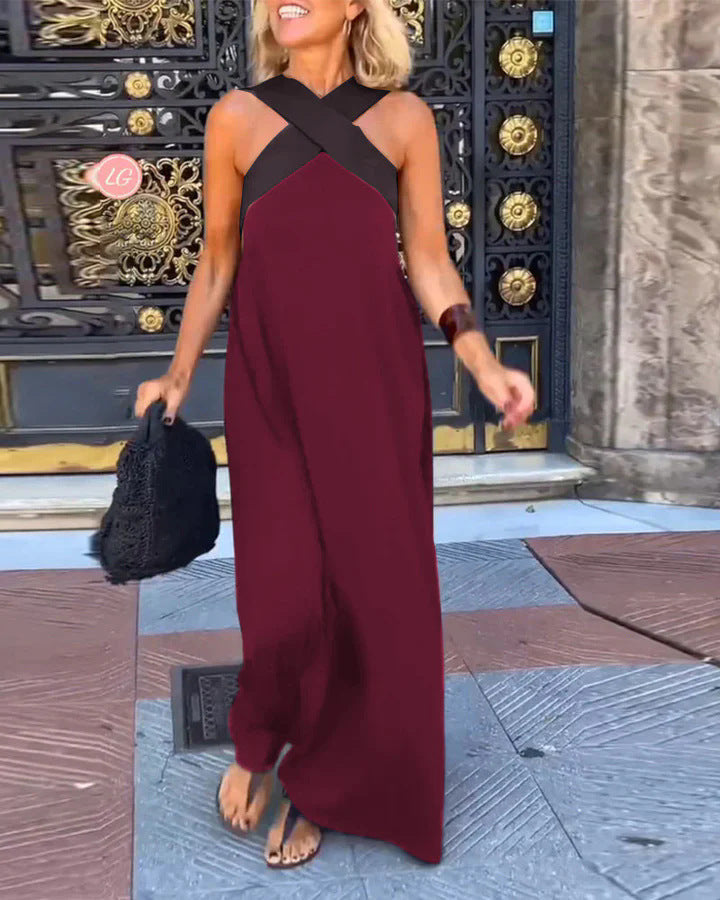 Cross-Strap Halter Maxi Dress