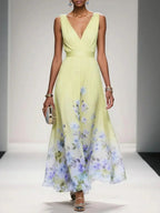 Floral Print Midi Dress Women Summer Wedding