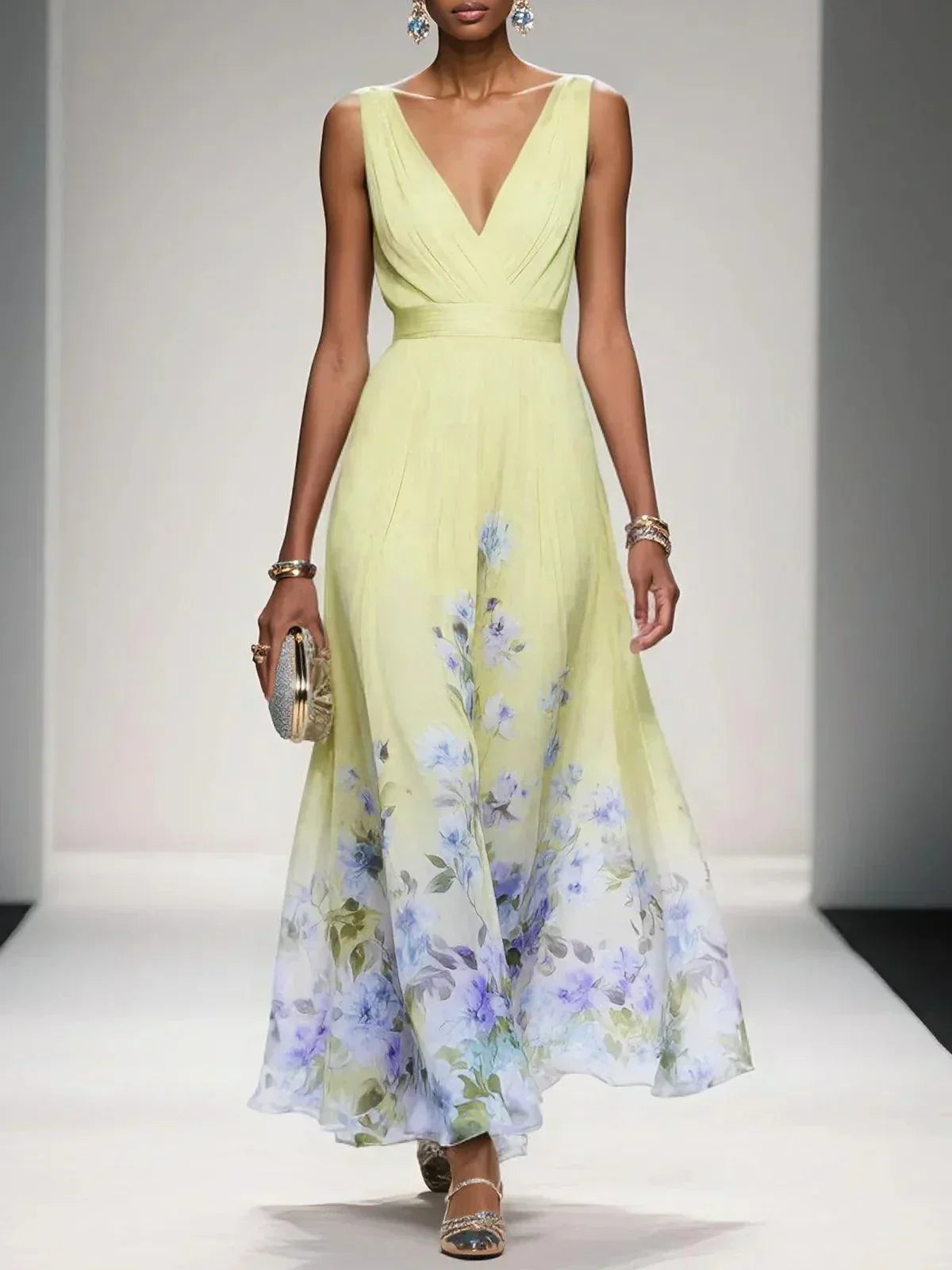 Floral Print Midi Dress Women Summer Wedding
