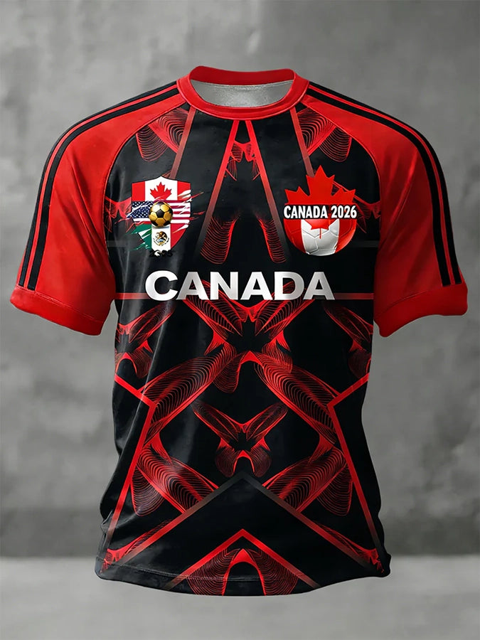Men'S Casual 2026 Canadian Football World Cup Printed Round Neck Raglan T-Shirt