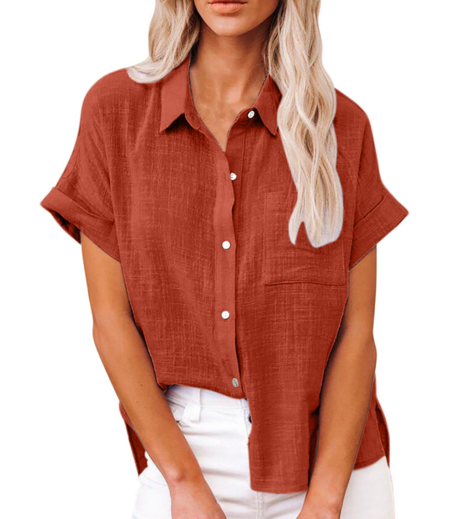 Women's Cotton Linen Short Sleeve Shirt