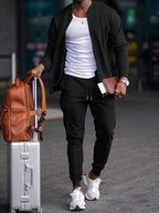 Relaxed Fit Zip Jacket and Trouser Set for Men