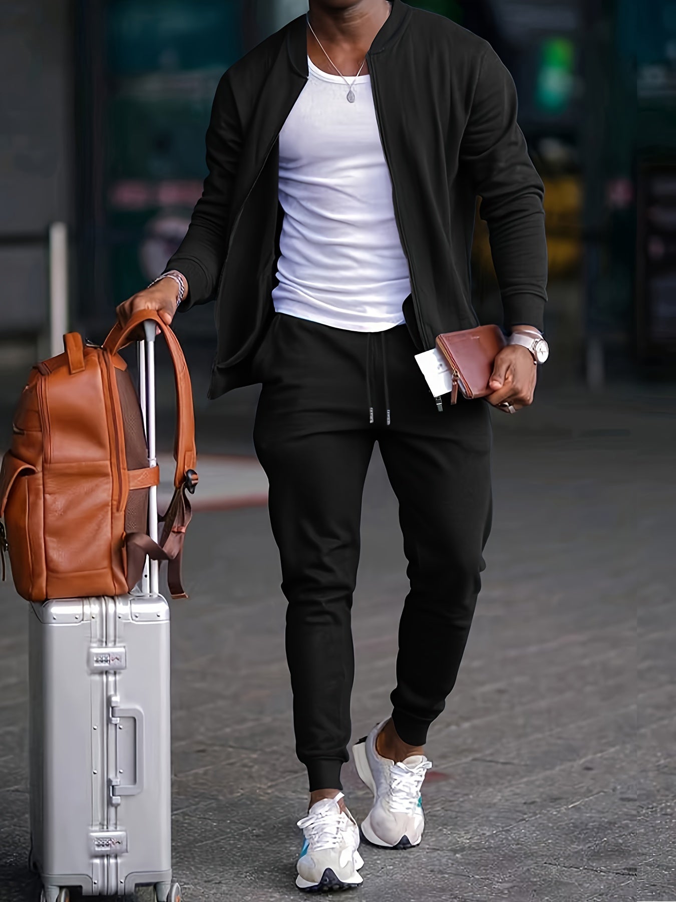 Relaxed Fit Zip Jacket and Trouser Set for Men
