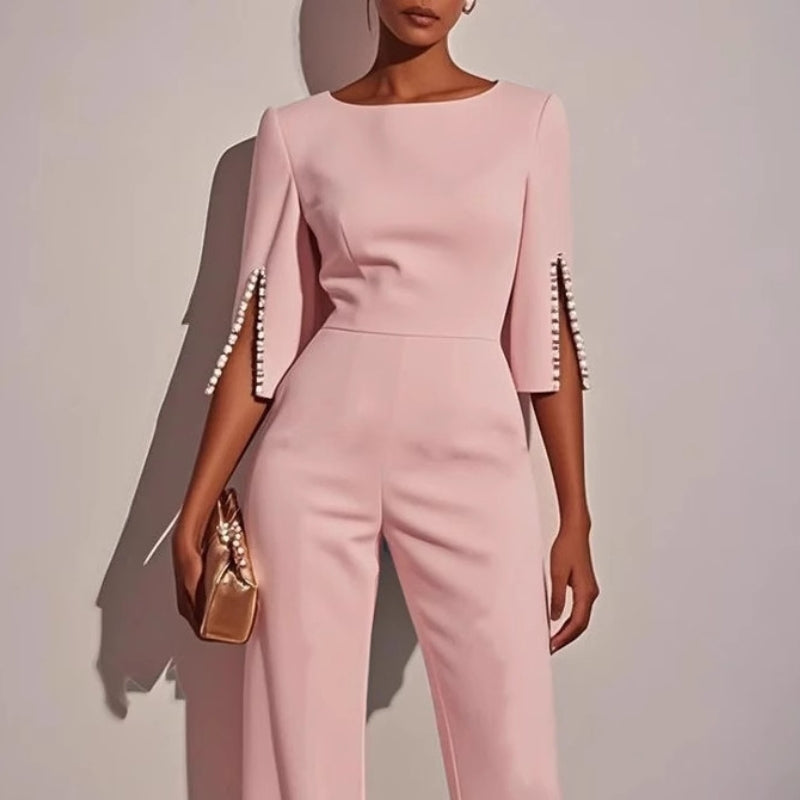 Wide-Leg Jumpsuit with Pearls