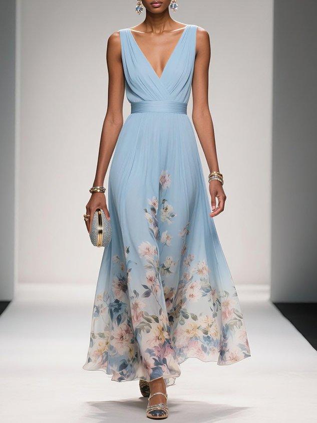 Floral Print Midi Dress Women Summer Wedding