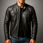 Band Collar Leather Jacket