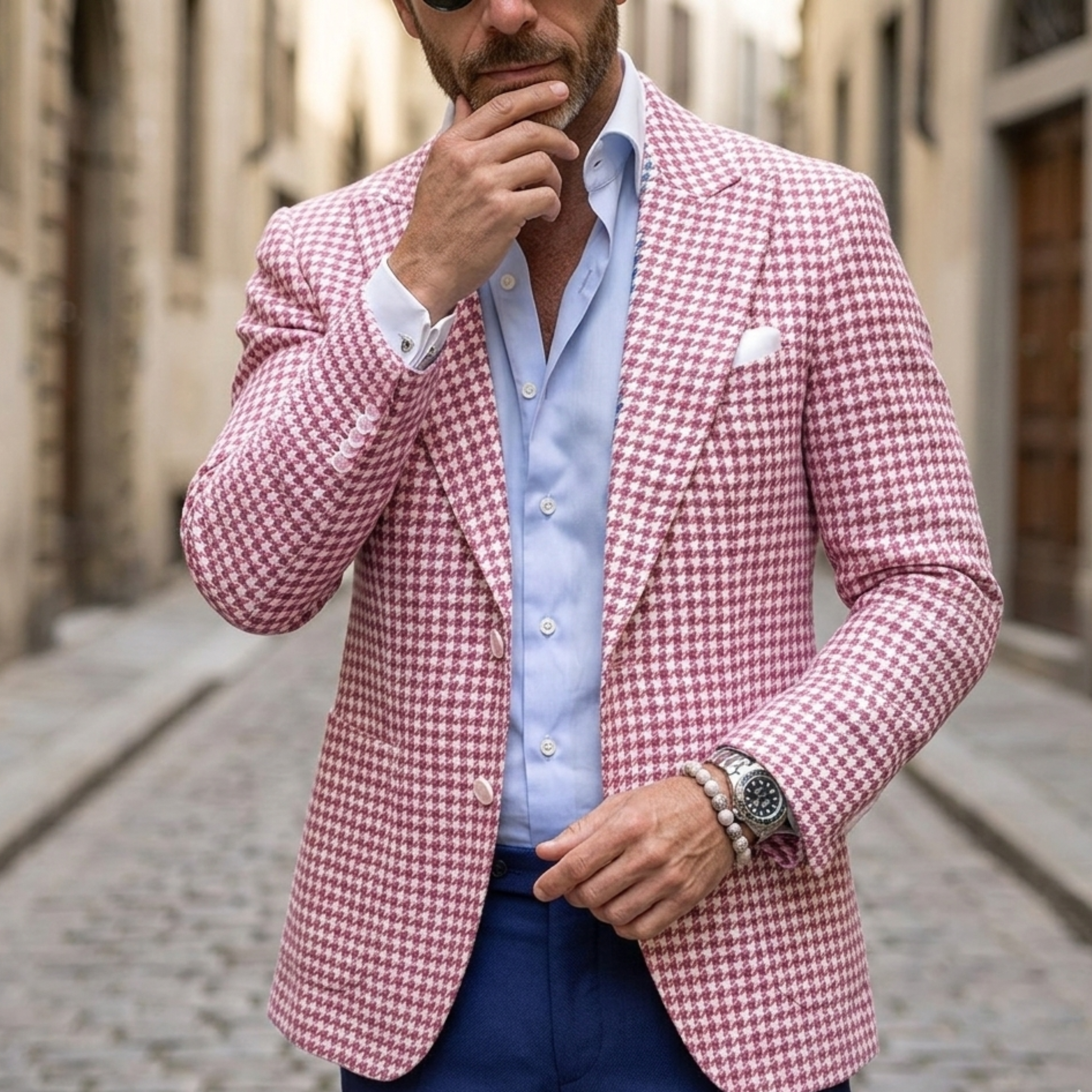 Men's Check Blazer Slim Fit Jacket