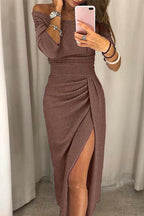 Off-Shoulder Midi Dress Long Sleeves