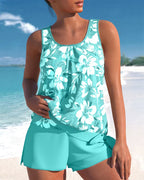 Aqua Floral Two-Piece Tankini