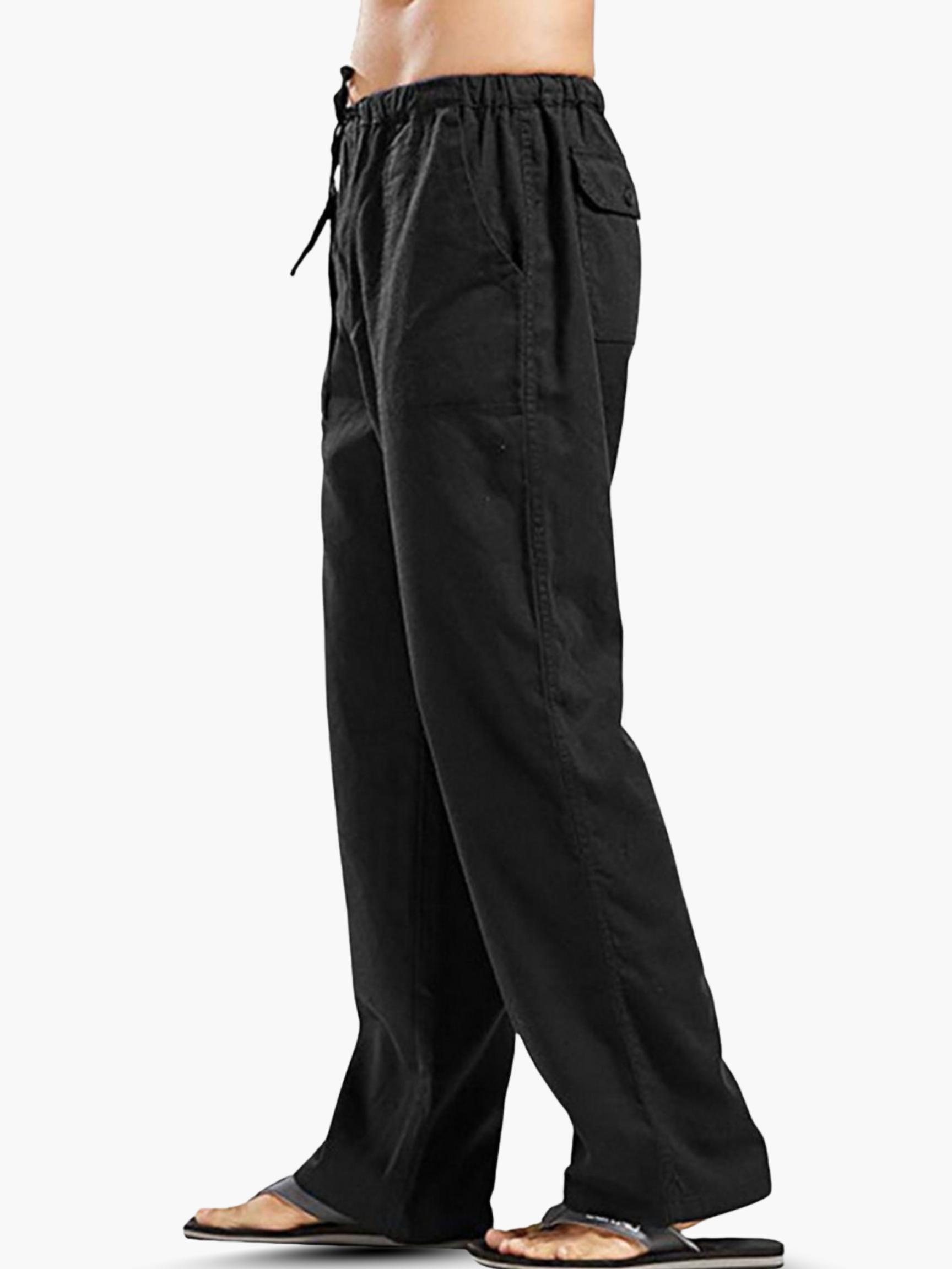 Cotton Linen Drawstring Pants Men Wide Leg