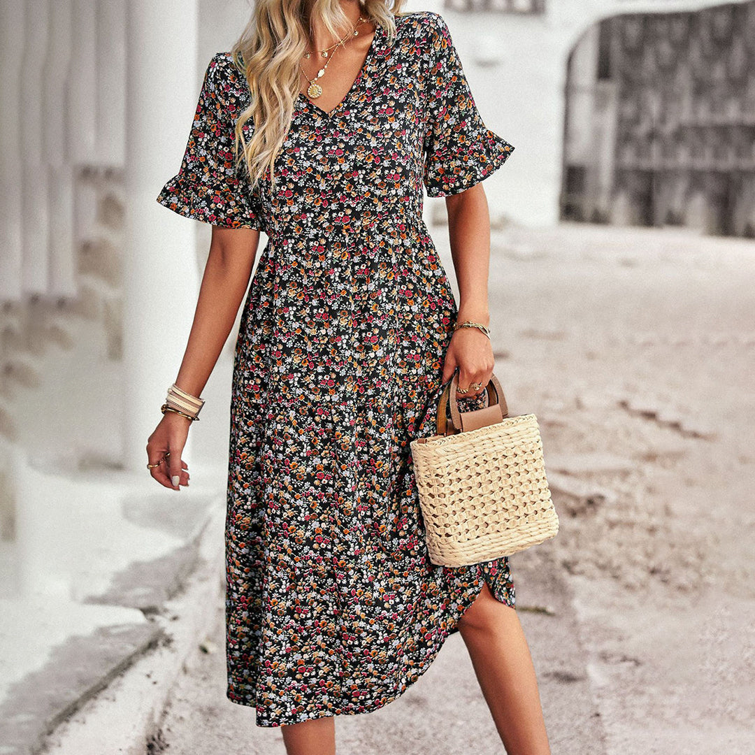 Floral Midi Dress Women Relaxed Fit