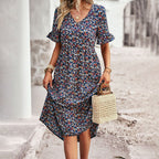 Floral Midi Dress Women Relaxed Fit