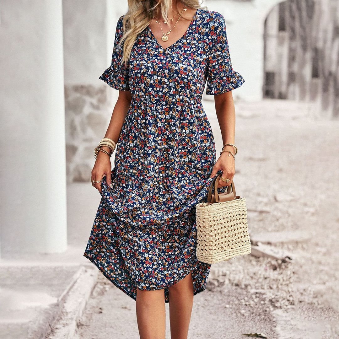 Floral Midi Dress Women Relaxed Fit
