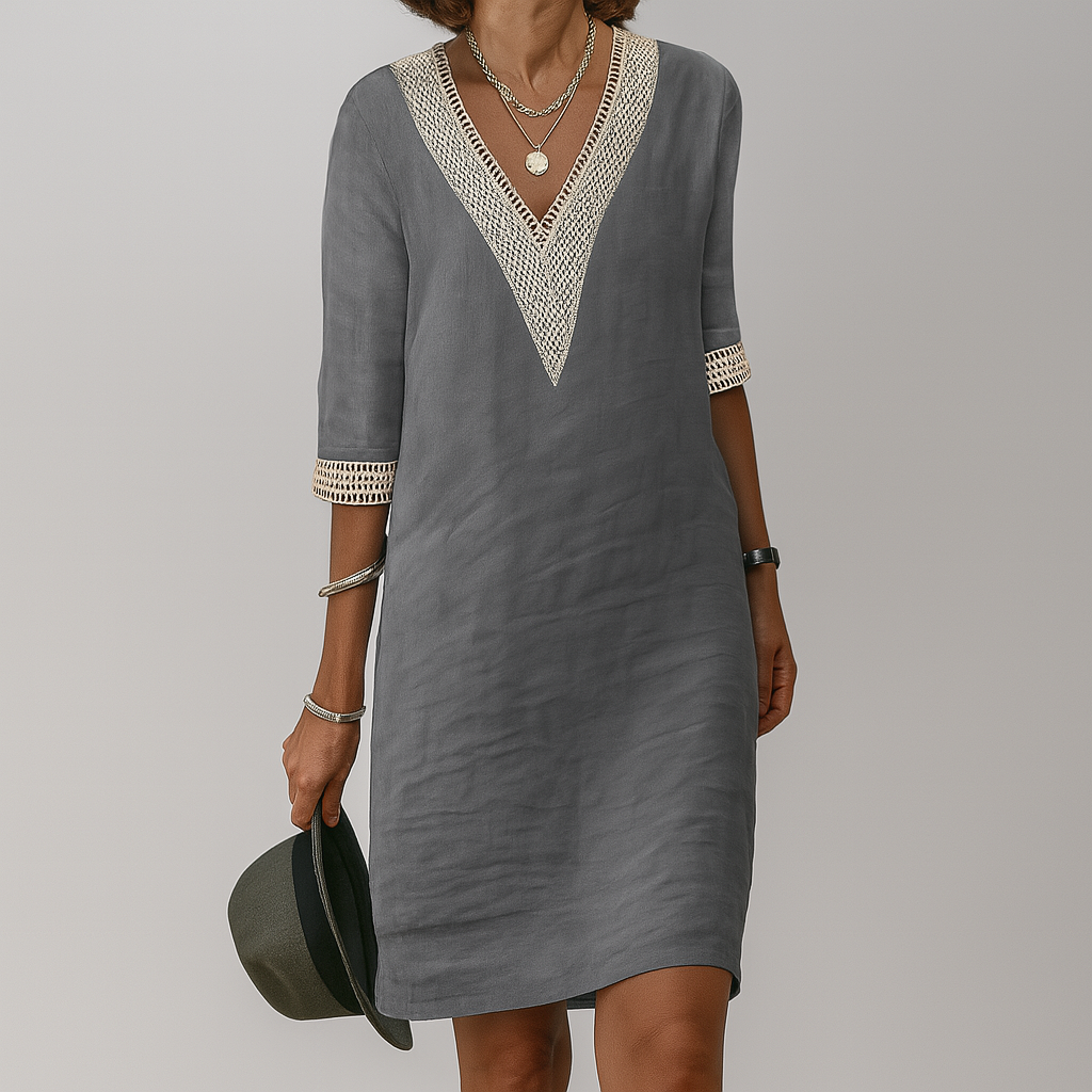 Relaxed Linen Dress with Crochet