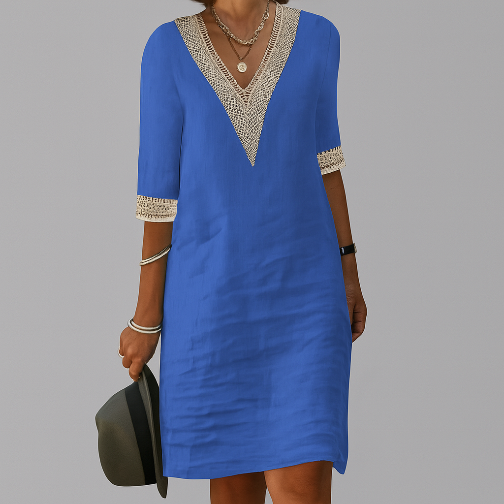 Relaxed Linen Dress with Crochet
