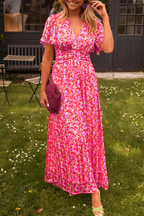 Floral print long summer dress featuring a defined waist design, perfect for warm weather outings and casual events. 7