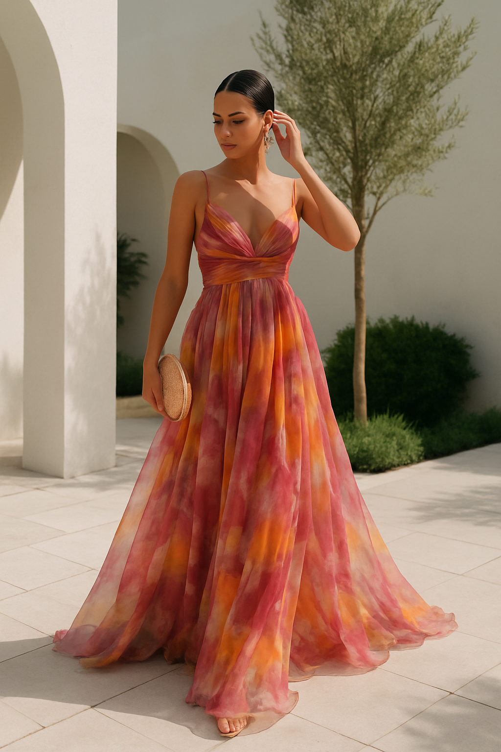 Floral Print Summer Dress Long Flowing Silhouette 0