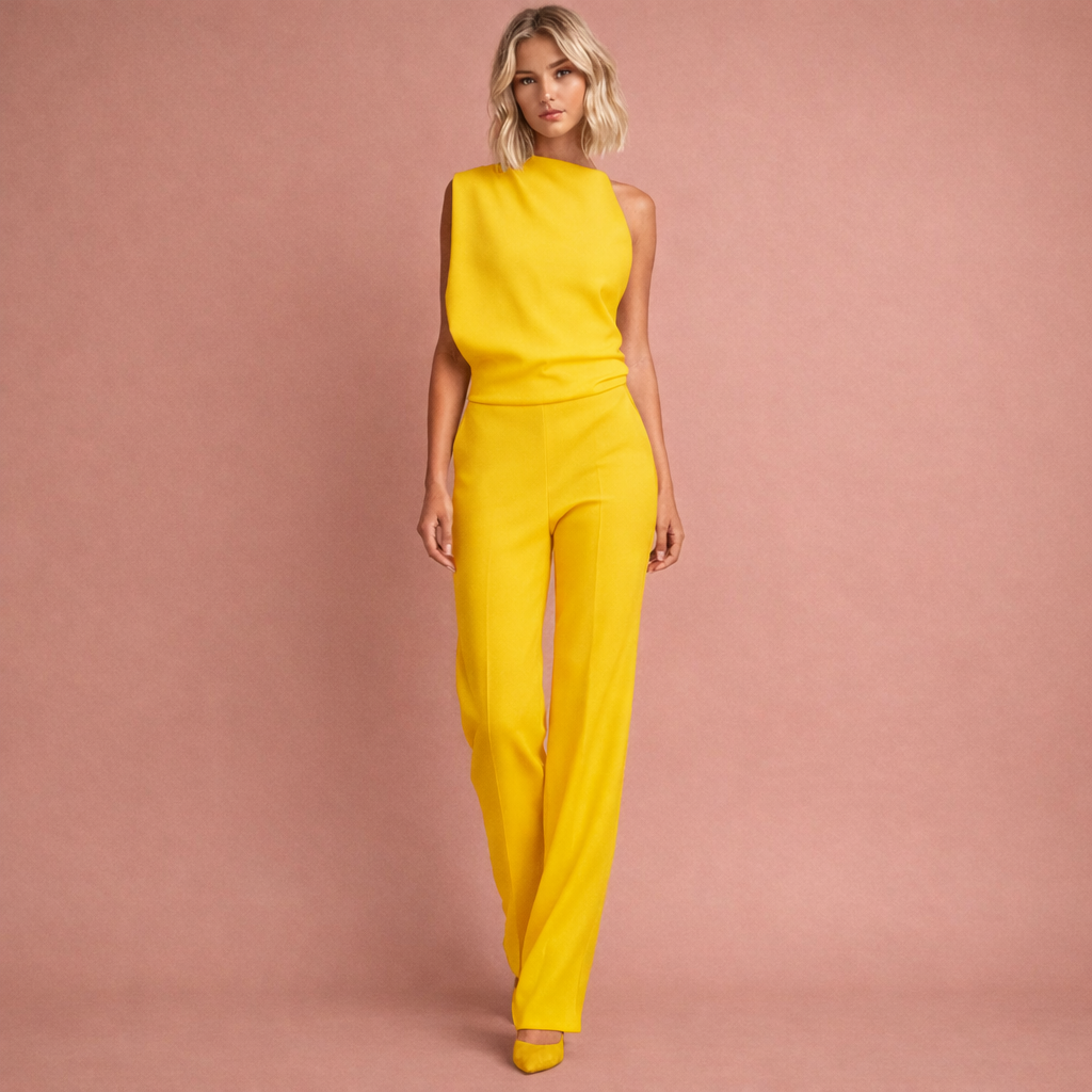 Women's Sleeveless Wide-Leg Jumpsuit Mock Neck