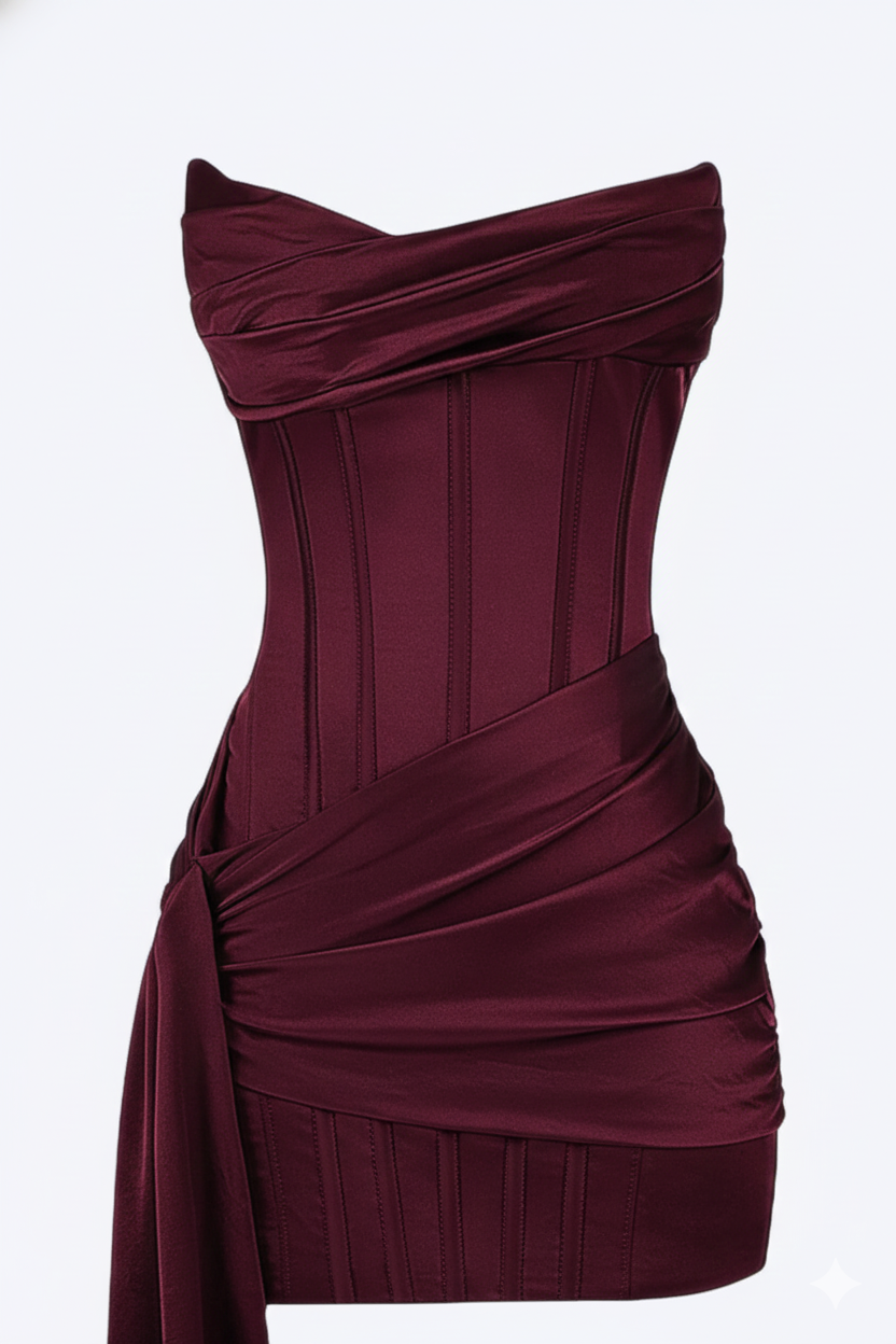 Asymmetric Drape Corset Mini Dress
