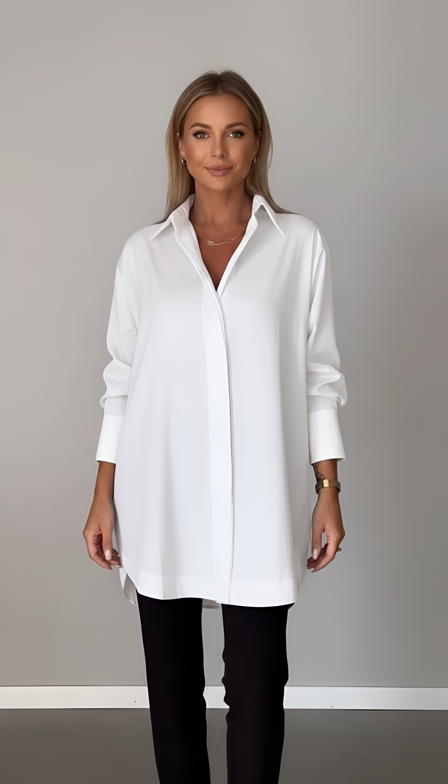 Oversized Cotton Shirt with Classic Collar