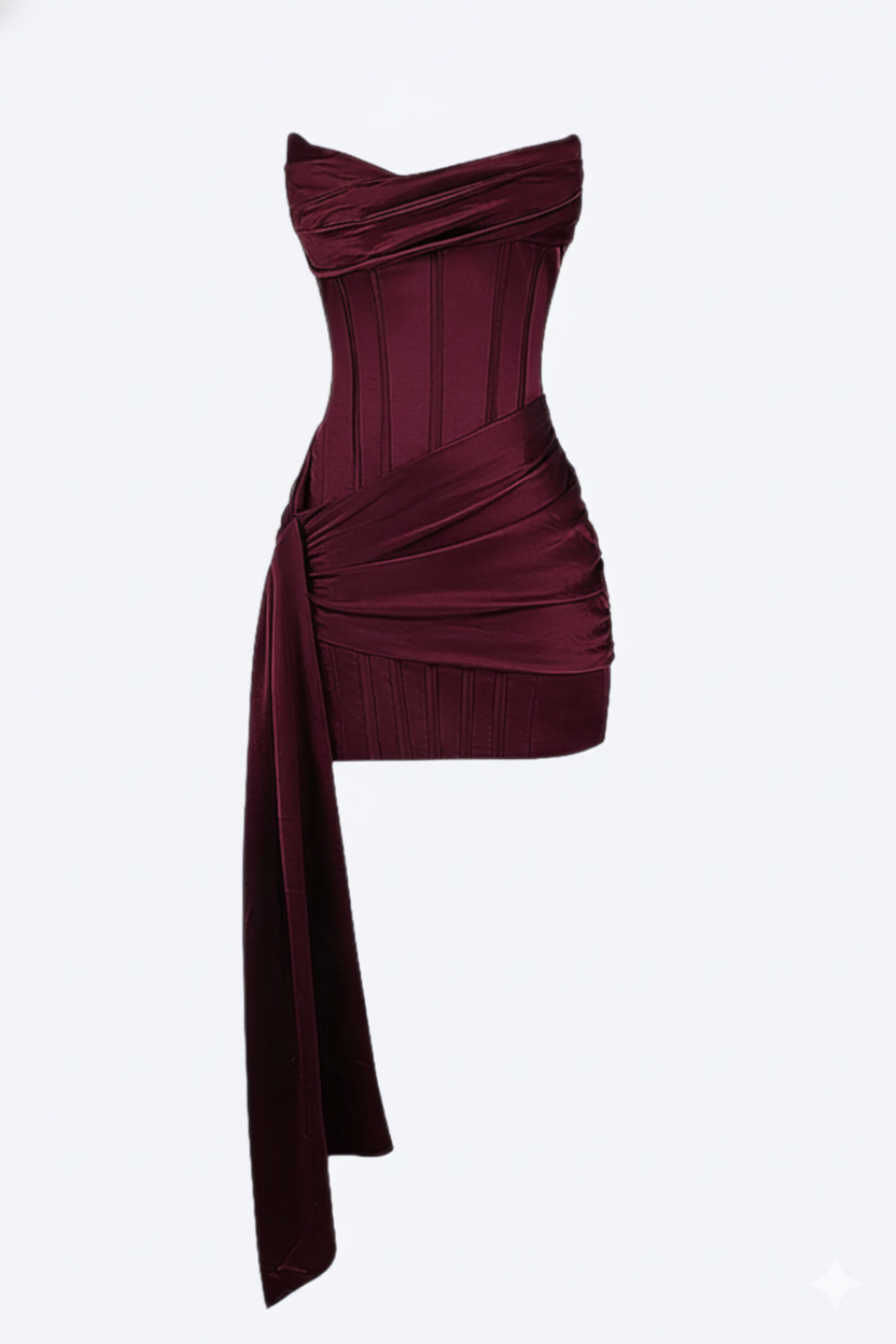Asymmetric Drape Corset Mini Dress