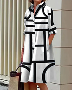 Geometric print dress with pockets made from a comfortable cotton-polyester blend, perfect for casual wear. 6