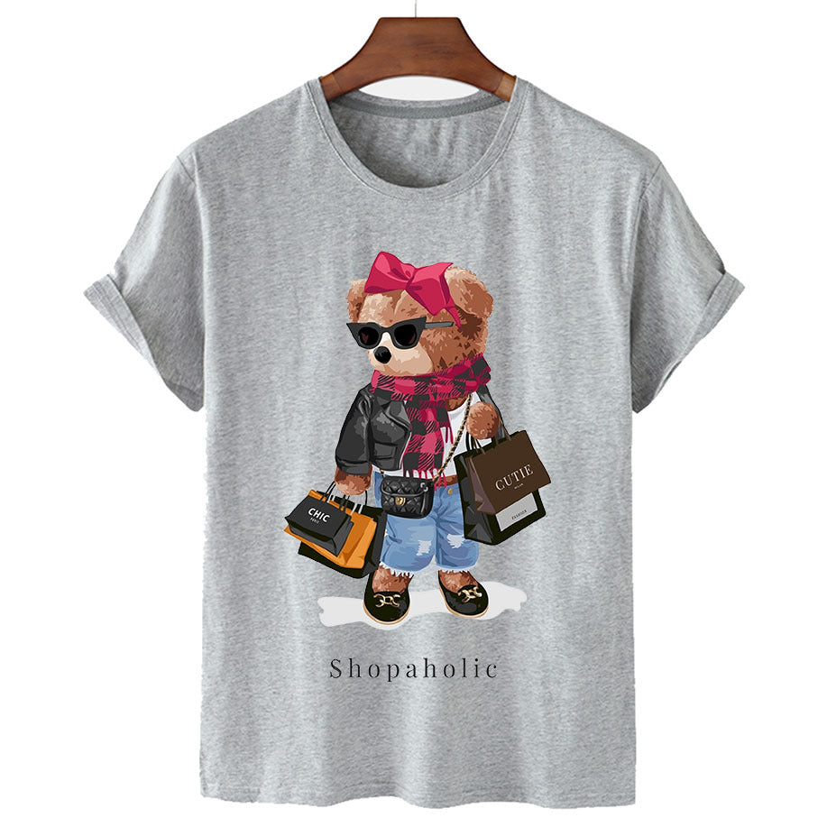 Shopaholic Bear Short Sleeve Graphic Tee Organic Cotton