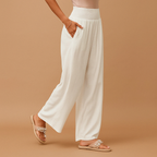 High Waist Linen Pants for Women - Comfortable, breathable elastic casual trousers perfect for warm weather and stylish everyday wear. 1