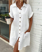 Linen Blend Midi Shirt Dress