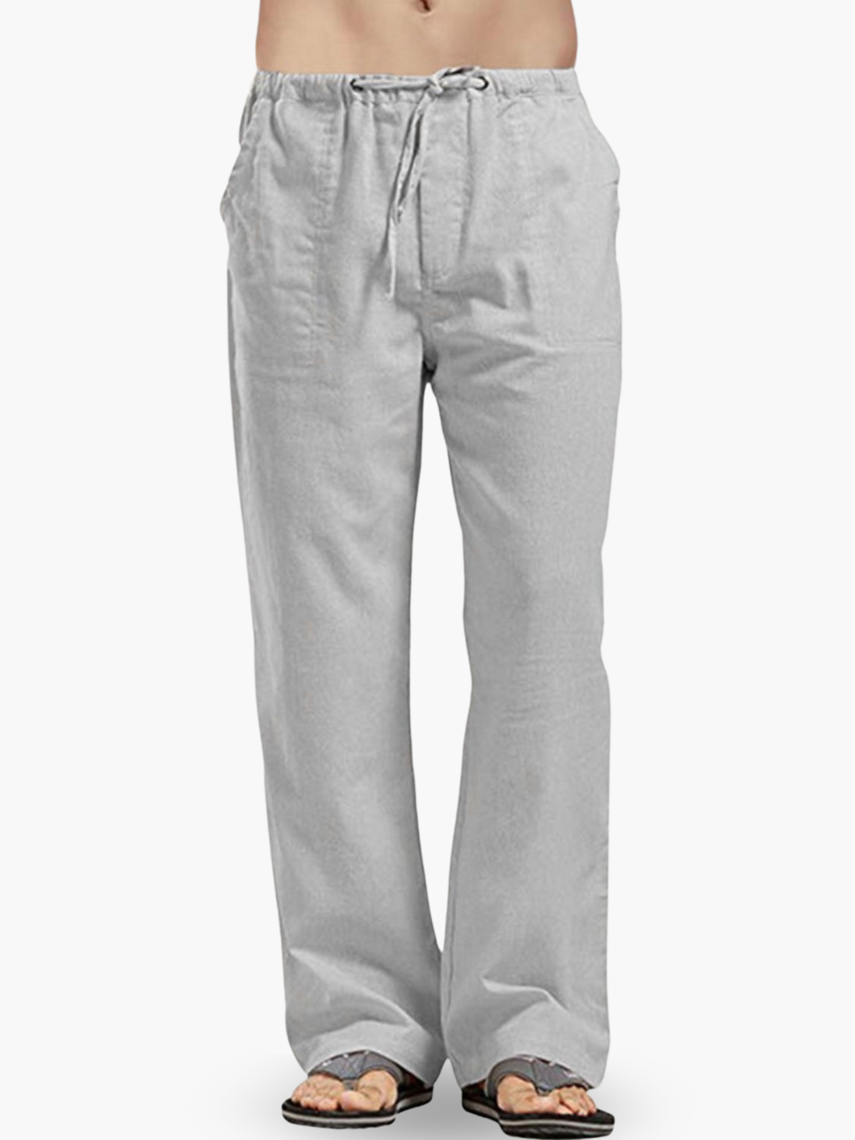 Cotton Linen Drawstring Pants Men Wide Leg